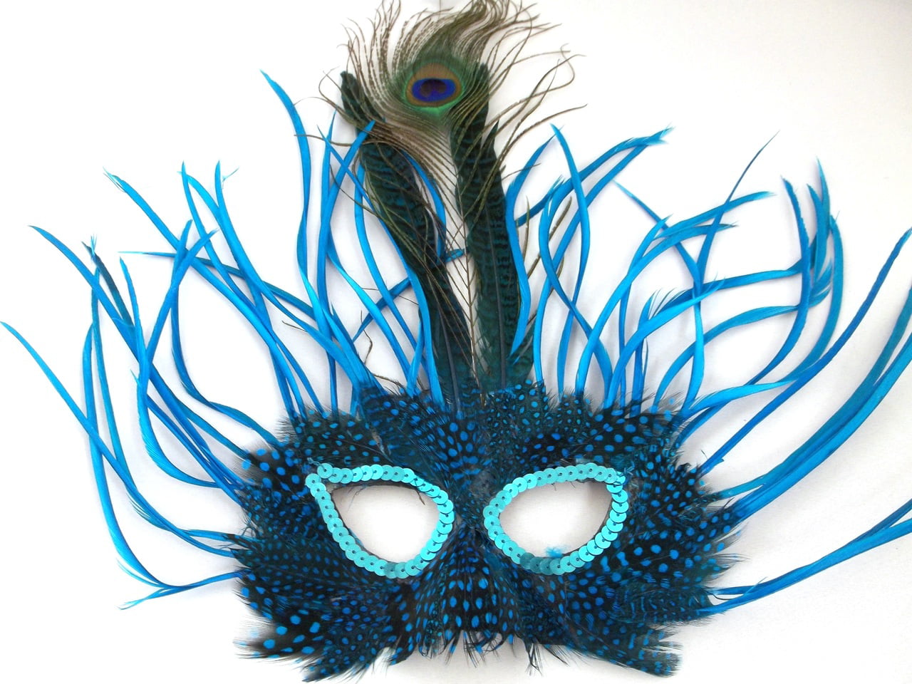 Turquoise Blue and Black Bird Feather Mask Fancy Dress Party Masquerade Ball