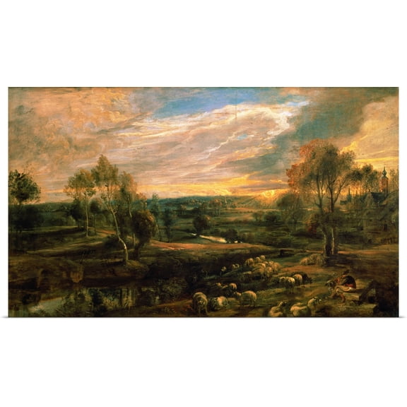 Great BIG Canvas | Rolled Poster Print entitled A Landscape with a Shepherd and his Flock, c.1638