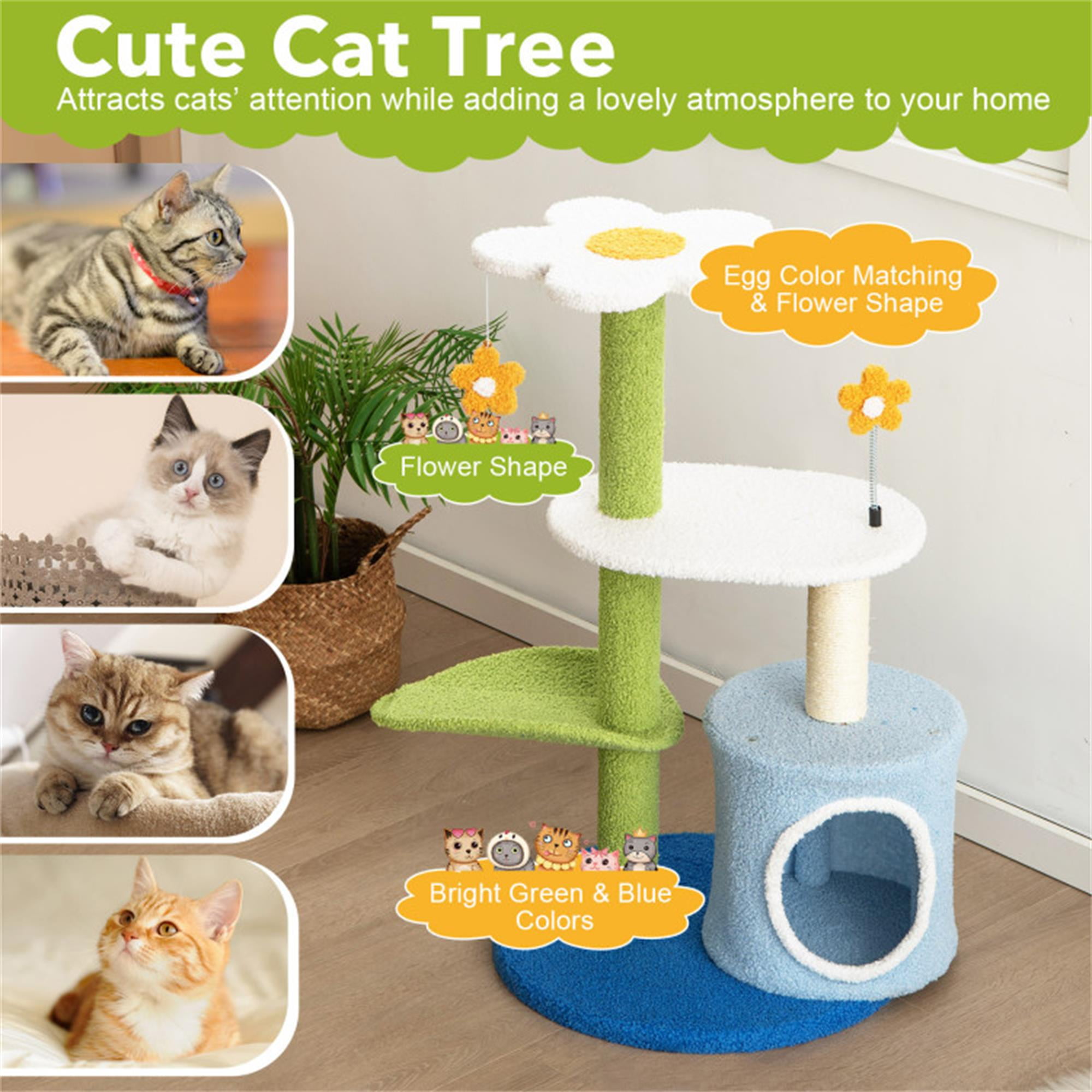 Kadyn 34" Cute Cat Tree Kitten Cat Tower for Indoor Cat Condo Sisal Scratching Posts with Jump Platform Cat Furniture Activity Center Play House, Blue