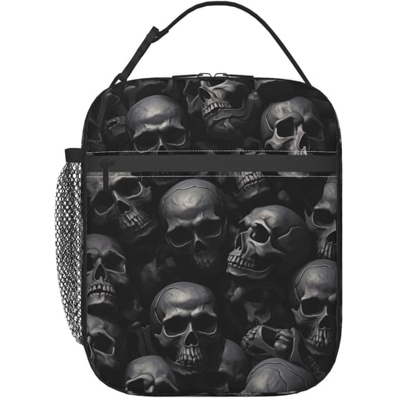 Lunch Box for Adults Black Skull Lunch Bag Cooler Tote Reusable Insulated Lunch Bag Container Gifts for Office Picnic Travel Work