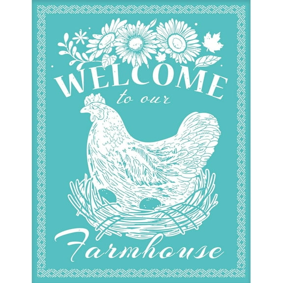 2Pcs Farmhouse Self-Adhesive Silk Screen Printing Stencil Reusable Hen Mesh Stencils