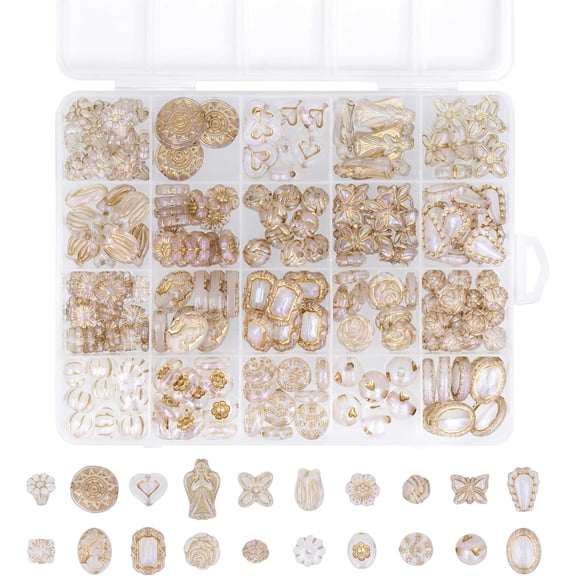 The Beadsmith Acrylic Beads Assortment – Opal Purple Faux Gold Accent, Approx. 206pc, 20 Shapes (9.4–22.7mm), Jewelry & Bracelet Making Kit