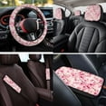 thumbnail image 4 of HUIACONG Pink Cherry Blossom Car Accessories Seat Covers Full Set with Steering Wheel Cover Center Console Cover Seat Belt Pads Coasters Headrest Cover Keychain 14 Pcs Universal Fit, 4 of 8