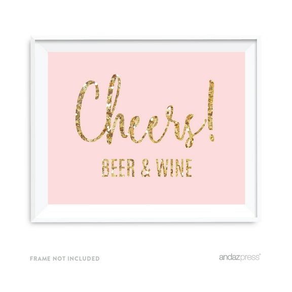 Beer & Wine Blush Pink Gold Glitter Print Wedding Party Signs