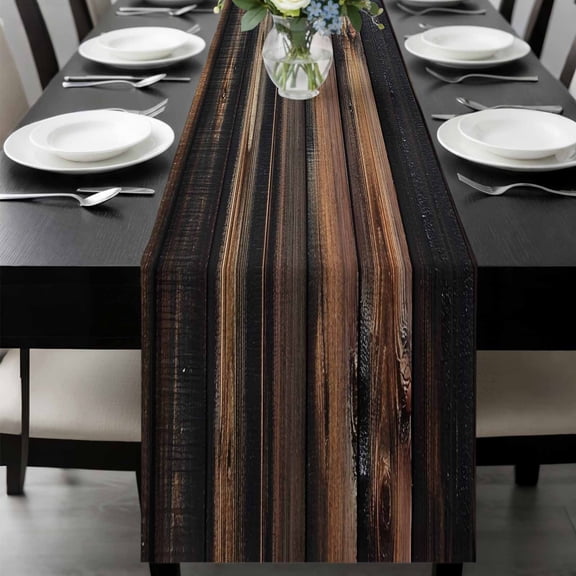 Black Brown Plank Table Runner 48 Inches Long, Vintage Chic Wooden Grain Kitchen Coffee Dining Table Decoration for Home Party Birthday Wedding Home Decor 13x48 Inches