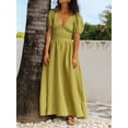 thumbnail image 3 of Biezeib Women's Flowy Long Dress Solid Color V-Neck Short Puff Sleeve Backless Dress for Summer, 3 of 6