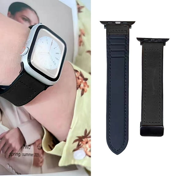 Kebiory Magnetic Watch Band Compatible with Apple Watch Band 38mm 40mm 41mm Men/Women,Leather with Magnetic Replacement Strap Compatible with Apple Watch Series 9/8/7/6/5/4/3/2/1/SE(Black)