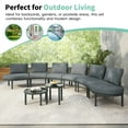 thumbnail image 5 of 8-Piece Patio Sofa Furniture Set, Half Moon Outdoor Sectional Sofa with 2 High-Low Coffee Tables, PE Wicker Rattan, Tempered Glass, 6 Pillows & Cushions, for Backyard, Poolside (Grey), 5 of 12