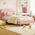 thumbnail image 1 of Yeshouse Estructura de cama individual infantil con cabecero festoneado, plataforma tapizada en terciopelo, listones de madera resistentes, no requiere somier, 1 of 9