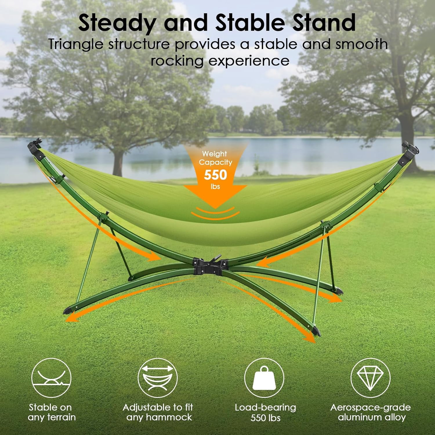 Portable Outdoor Garden Hammock with Quick-Fold Stand, Adjustable Sunshade, Storage Bag Hammock Chair Suitable for Camping, Home Gardens, Hotels, Outdoors, Beaches