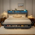 thumbnail image 6 of Akaber King-Size Upholstered Platform Bed Frame with 2-Tier Storage Headboard, 3 Drawers, USB Port, LED Lights, Gray, 6 of 8