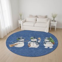 Addison Rugs Mayfield Premium Machine Washable Transitional Holiday Snowman Navy Round Rug, 8' x 8'