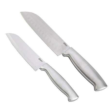 Oster Baldwyn 2 pc Santoku Knife Set - Stainless Steel Handle - SS - 1.2 mm - Clam (Best Knife Steel For Sharpness)