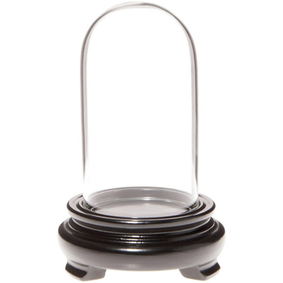 Plymor 1.85" x 3.5" Mini Glass Display Dome Cloche (Black Wood Veneer Footed Base)