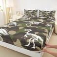 thumbnail image 3 of jejeloiu Dino Skull Twin Sheet Sets,Vintage Camo Print Twin Fitted Sheet,Green White Brown Flat Sheet For Boys Teens,Luxury Bedroom Decor,3pcs, 3 of 7