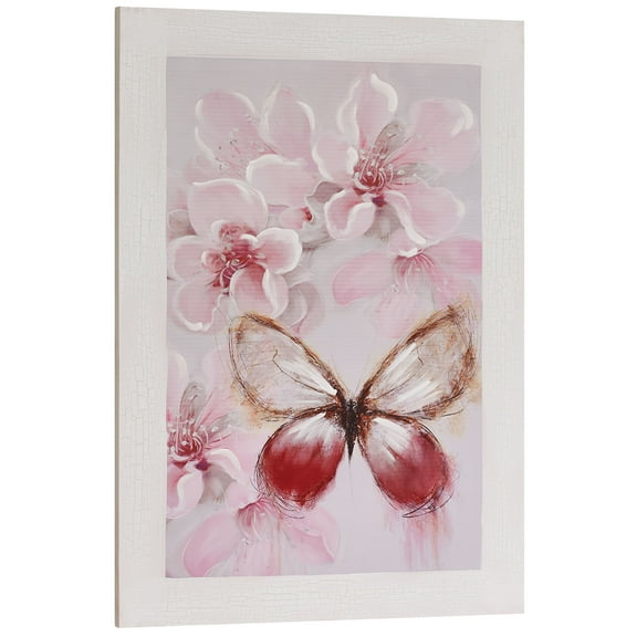 Butterfly Botanicals II Handpainted Canvas Wall Art Pink and Off White 28"Wx40"H