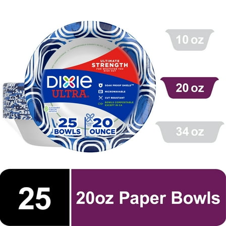 Dixie Ultra Disposable Paper Bowls, 20 oz, Multi-Color, 25 Count