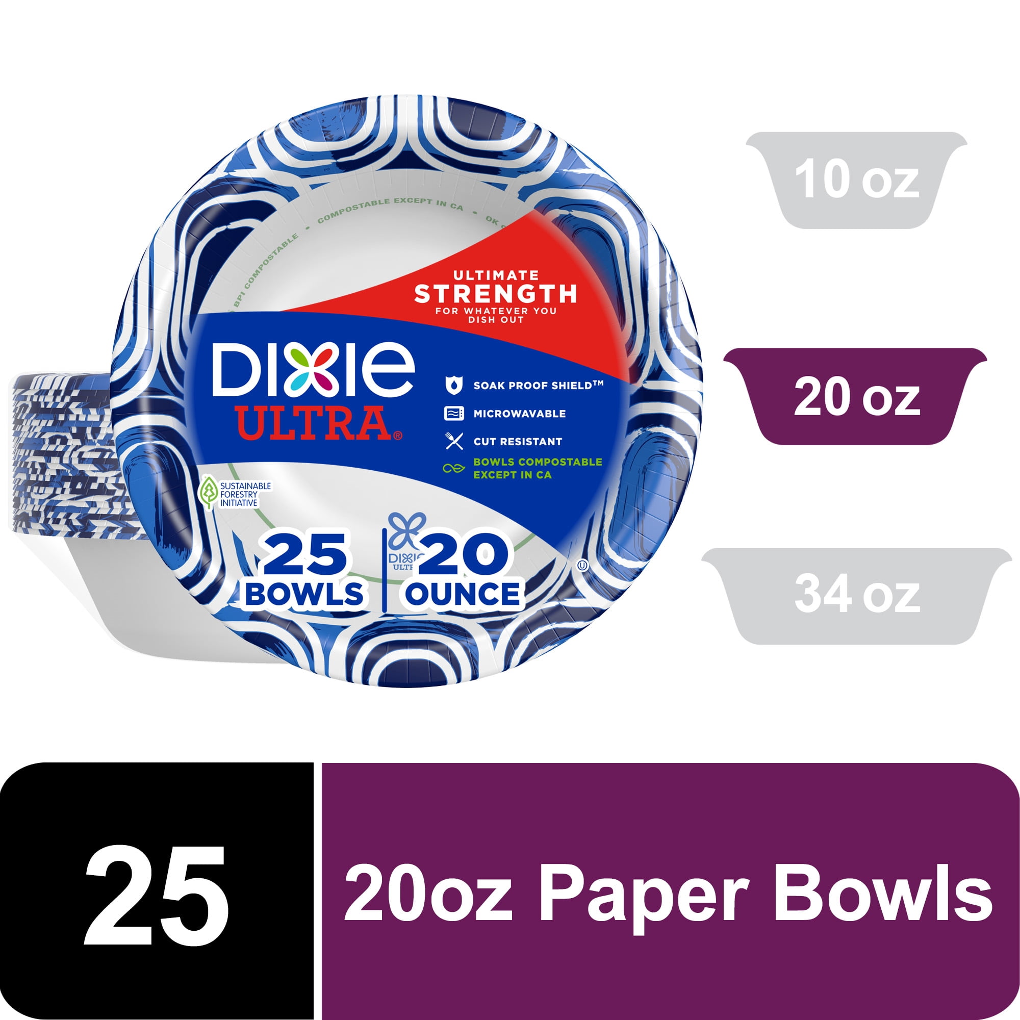 Dixie Ultra Disposable Paper Bowls, 20 oz, Multi-Color, 25 Count