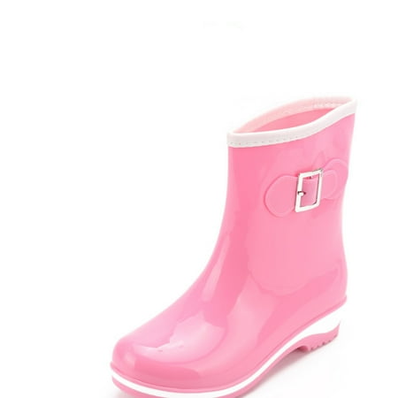 

Puntoco Women S Winter Boots Clearance Women Waterproof Rain Shoes Plastic Low Heel Jelly Color Hasp High Boots Pink