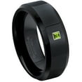 thumbnail image 1 of 0.05ctw Princess Cut Peridot Tungsten Ring - 8MM Polished Black IP Beveled Edge Tungsten Carbide Wedding Band - August Birthstone Ring - 14kt White Gold Bezel - TN084PS-1PDs11.5, 1 of 2