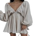 thumbnail image 4 of PENGXIANG Manches Longues Lanterne Profonde V Cou une Ligne Robe pour l'Été, 4 of 9