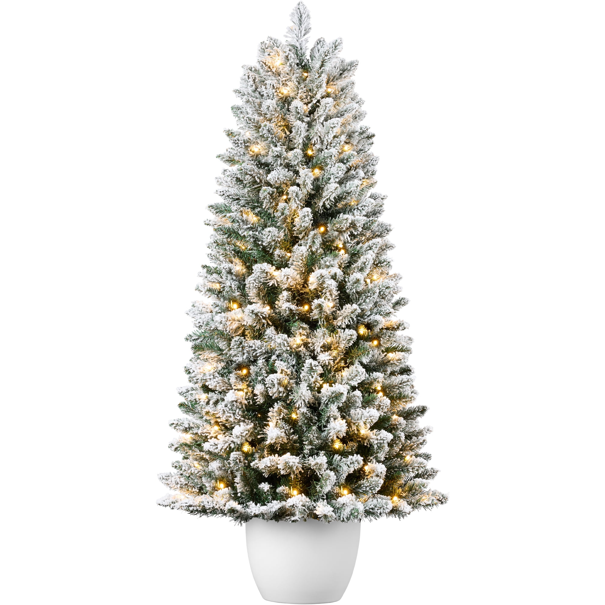 Best Choice Products Pre-Lit Potted Flocked Christmas Tree, 4.5ft Classic Artificial Holiday Decor, w/175 White LEDs