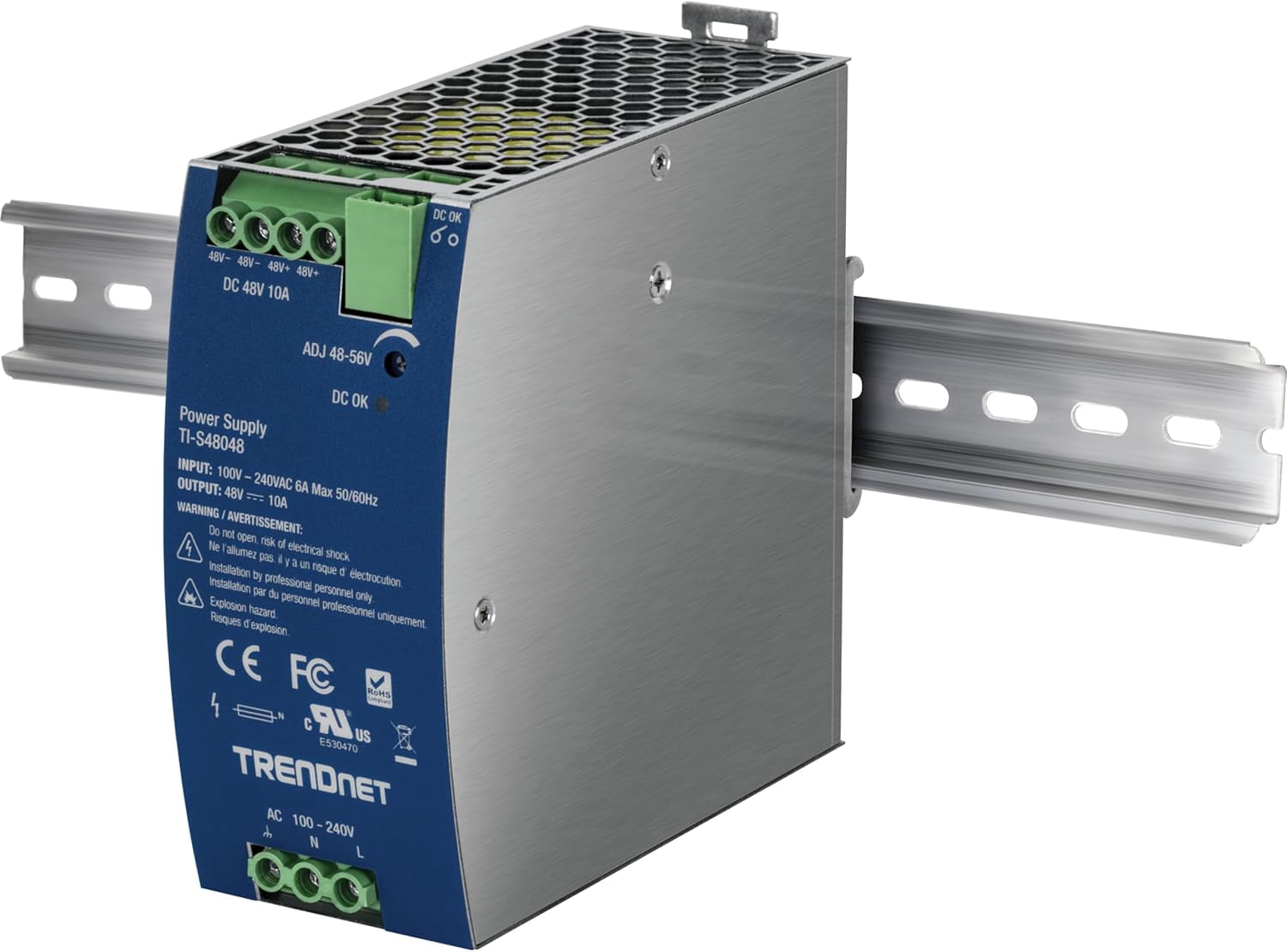 TRENDnet TI-S48048 480W, 48 – 56V DC, 10A AC to DC DIN-Rail Power Supply with PFC Function