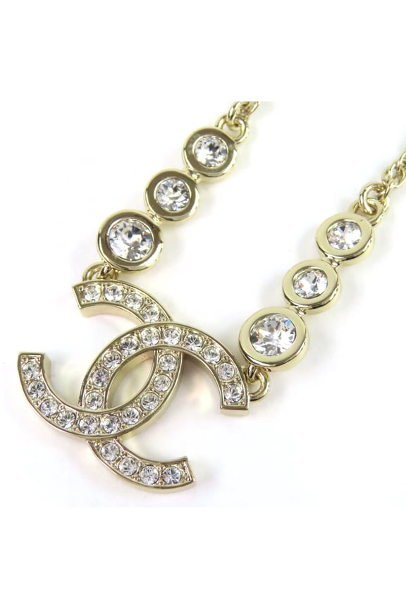 Pre-Owned CHANEL (2025 model) B25S Coco Mark Rhinestone Chain Necklace, Gold, with Box, Women's.