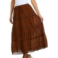thumbnail image 3 of Sakkas Solid Embroidered Crochet Lace Trim Gypsy Bohemian Mid Length Cotton Skirt - Brown - One Size, 3 of 6