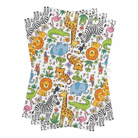 Cartoon Animals Kitchen Towels Set of 3 Water Absorbent Dish Towel Cute Funny Botanical Zebra Giraffe Flower Decorative Hand Towels - Quick Drying Cloth for Cooking Baking 18x28 Inch