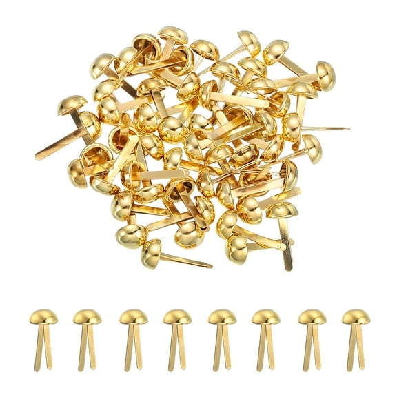 Uxcell 80 Pcs Brads Paper Fasteners, 6 x 13 mm Metal Round Head Split Pins, Prong Brads for Scrapbooking Leather Craft Decorative DIY Supplies, Golden