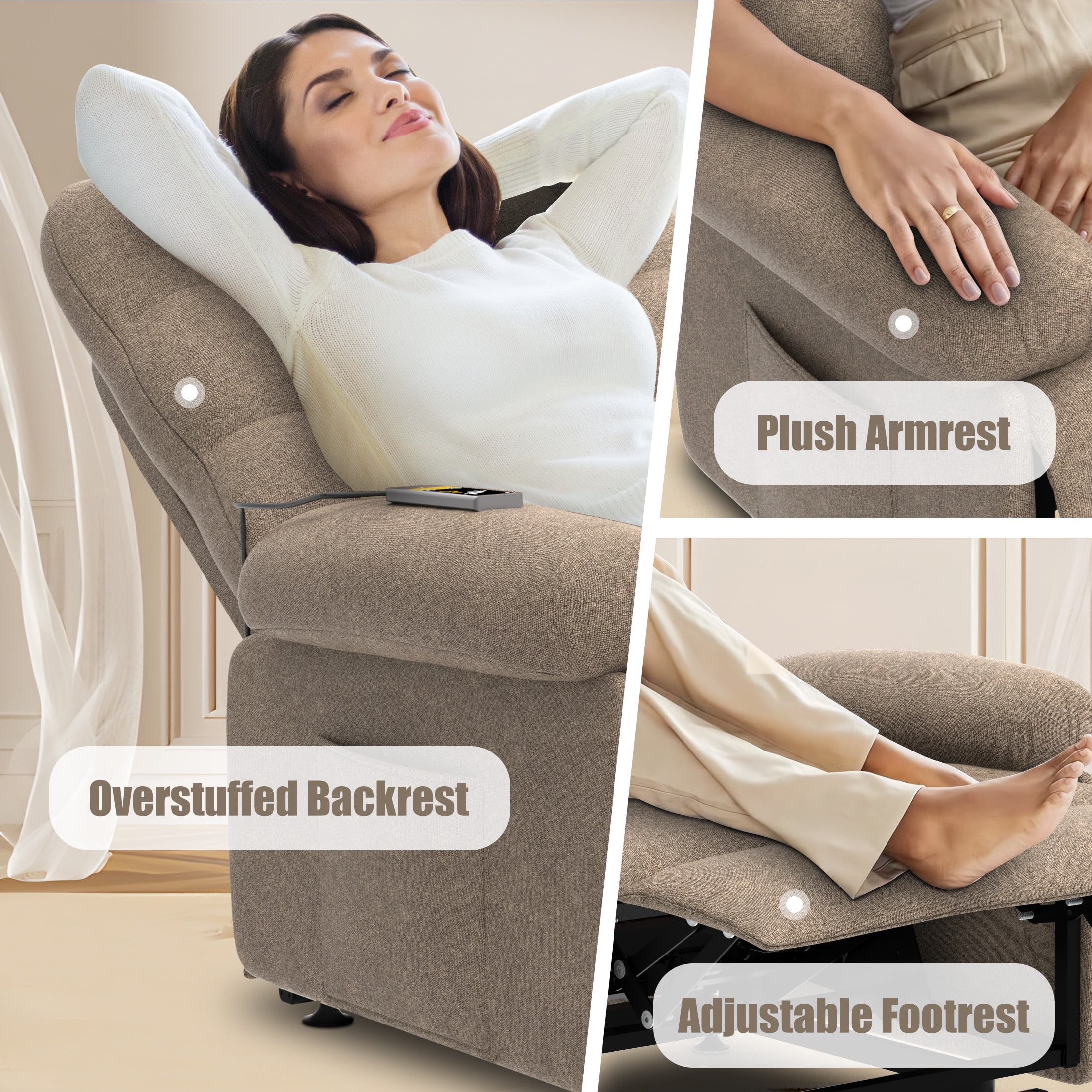 Recliner Sofa Couch Set, 3 Seat Electric Recliner with Remote Control and Side Pocket for Families and Friends, Modern Power Recliner Sofa for Living Room Home Theater, Deep Coffee