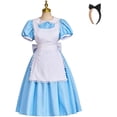 thumbnail image 3 of Women's Alice Costume Blue Maid Apron Dress Princess Lolita Uniform with Hairband, 3 of 7