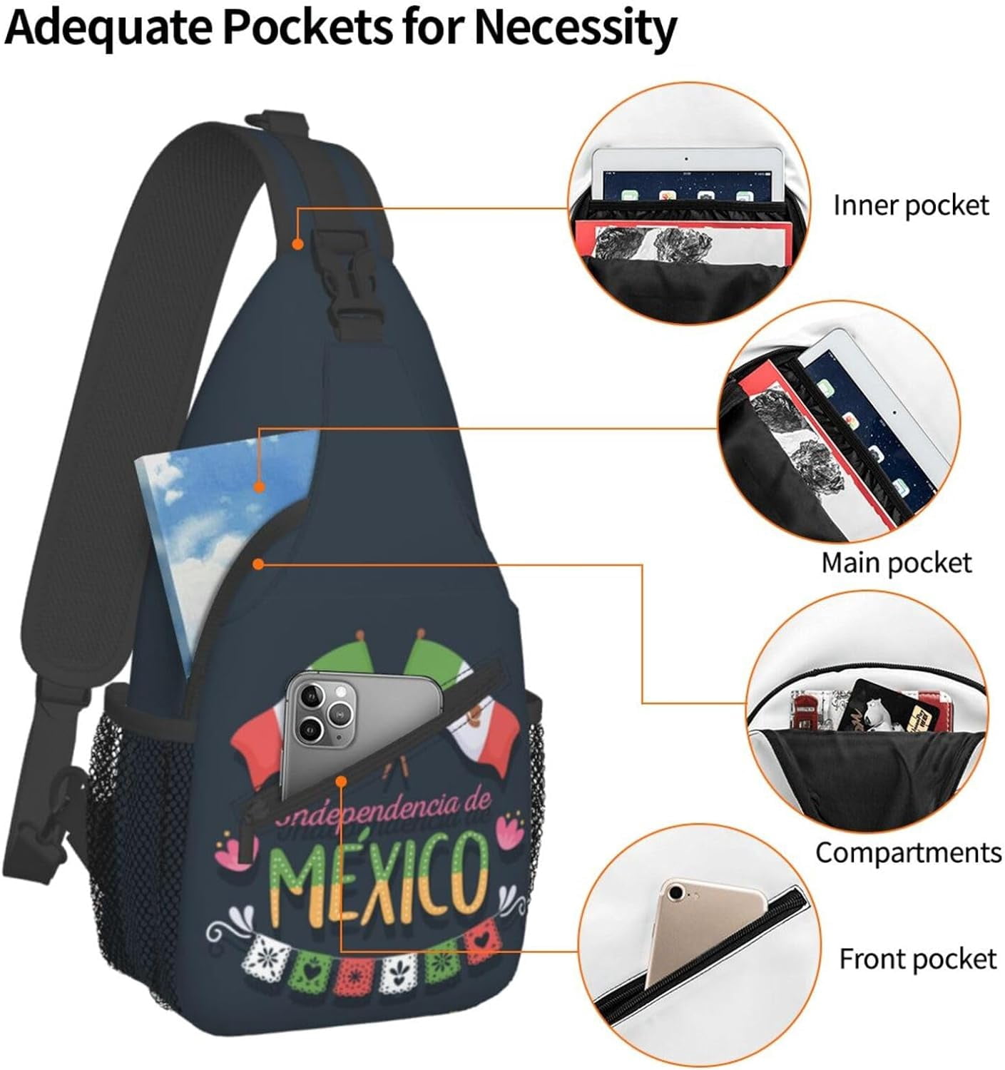 Mexico Hispanic Mexico Independence Day 2023 Sling Bag Crossbody Hiking Travel Chest Bags Backpack Shoulder Daypack for Women Men