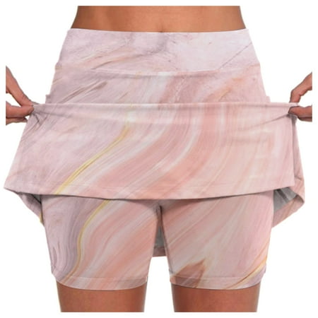 Women s Tennis Skirts Clearance Double Layer Color Block Ruffle Shorts Beach Vacation Lightweight Womens Skorts for Summer Pink 3XL