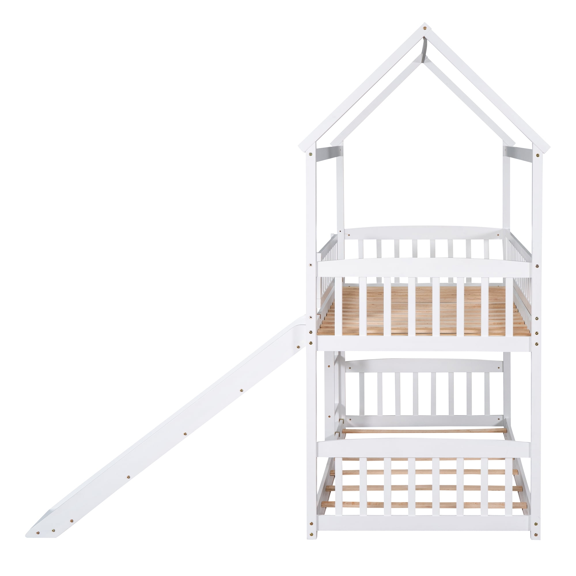 DEALTOPS Twin over Twin Bunk Bed with Slide and Ladder, Wooden Bed Frame for Kids, Teens, White