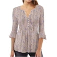 thumbnail image 1 of Blouses pour Femmes, T-Shirt Imprimé Manches 3/4 Blouse Col en V Décontractée, 1 of 5
