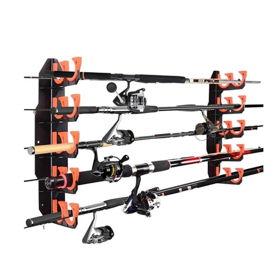 Wall Mount Fishing Rod Holder 2-Pack, Plastic Rack for Garage and Ceiling, Holds Up to 10 Rods