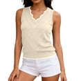 thumbnail image 3 of Hesxuno Women Casual Lounge Tank Tops Slim Fit Knitting Cotton Sleeveless Tops Scalloped V-Neck Tanks Comfortable Daily Wear Summer Tee Tank Beige, 3 of 7