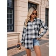 thumbnail image 4 of Women'S Button Down Flannel Shirts Shacket Long Sleeve Collared Business Casual Tops Work Blouses Black & white XXL, 4 of 8