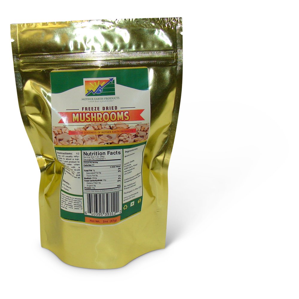 Freeze Dried Sliced Mushrooms, 2 full cup Mylar Bag