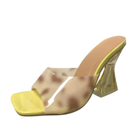 

Luiyenes Fashion Spring And Summer Women Sandals Thick High Heeled Translucent With Heels Leopard Print Style Shoes
