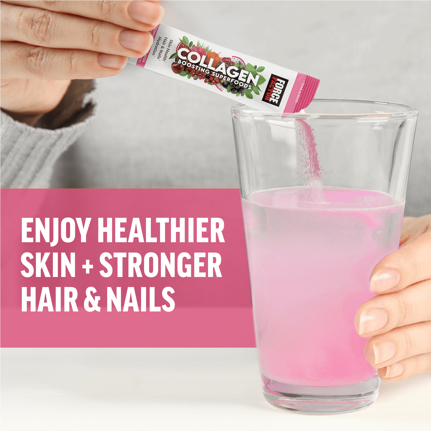 Force Factor Vegan Collagen Boosting Superfoods, Hair, Skin & Nails Supplement with Biotin, Hyaluronic Acid & Bamboo, Tropical Fruit, 20 Stick Packs