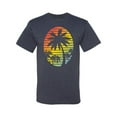 thumbnail image 2 of Tropical Palm Trees Silhouettes with Sunset | Mens Pop Culture Graphic T-Shirt, Vintage Heather Navy, Large, 2 of 4