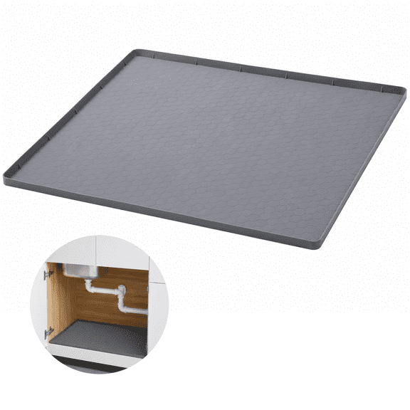 Under Sink Mat, 27.6 x 21.7 in Waterproof Silicone Cabinet Liner, Raised Edge Drip Tray, Non-skid Foldable Shelf Protector for Kitchen, Bathroom, Pet Food, and Utility Areas