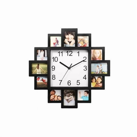 12-Photo Collage Wall Clock – Home Decor Frame Clock