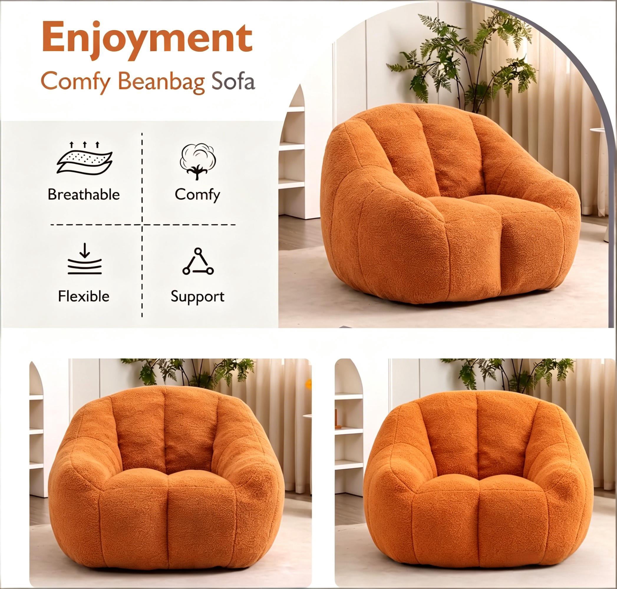 Howcool Bean Bag Chair with Filler, Memory Foam Tufted Fluffy Lazy Sofa for Living Room Dorm Apartment