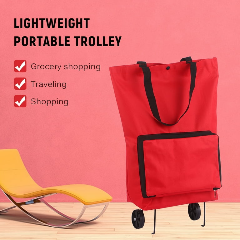 Foldable Shopping Trolley Bag with Wheels Collapsible Shopping Cart Reusable Foldable Grocery Bags Travel Bag Red
