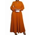 thumbnail image 2 of Women'S Elegant Pleated Maxi Dress with Puff Sleeves and Stand Collar for Various Occasions Orange M, 2 of 9