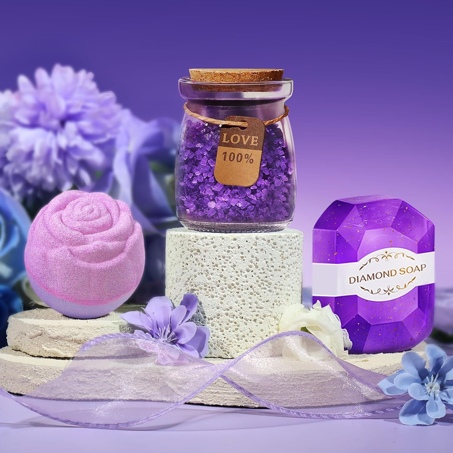 Spa Gift Basket Set for Women, Birthday, Mother's Day, Teacher Appreciation and Graduation Gift, for Wife, Girlfriend, Coworker, Grandma, Nurse, Daughter, Purple